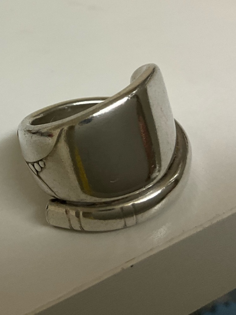 Vintage Spoon Ring Community Plate Silver Tone Handmade Wide Band